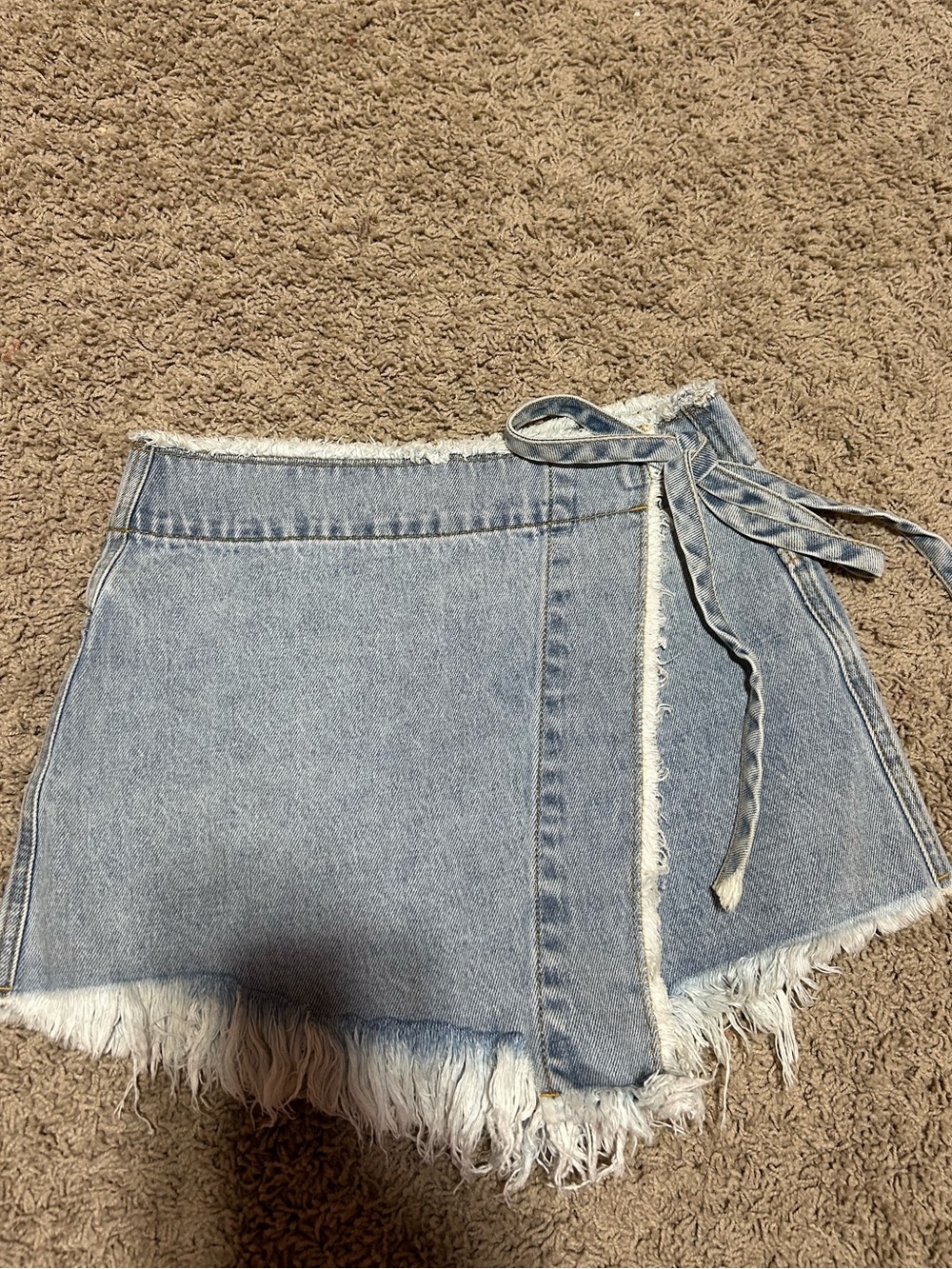 Showpo Light Blue Denim Wrap Skort with Frayed Hem